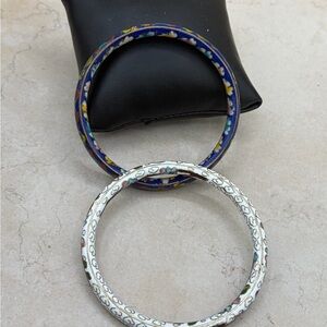 Set Of 2 Vintage Cloisonne' Floral Enamel Bangle Bracelet Chinese Flowers